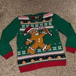 Ugly Christmas Sweater Gingerbread Holding Candy Cane Holiday Sweater